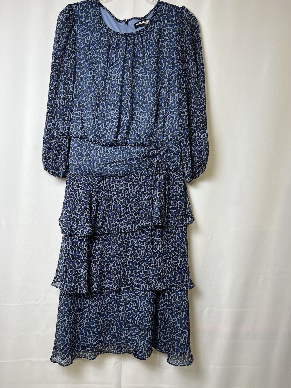 KARL LAGERFELD DRESS BLUE LEOPARD ANIMAL PRINT KNEE LENGTH SZ 8